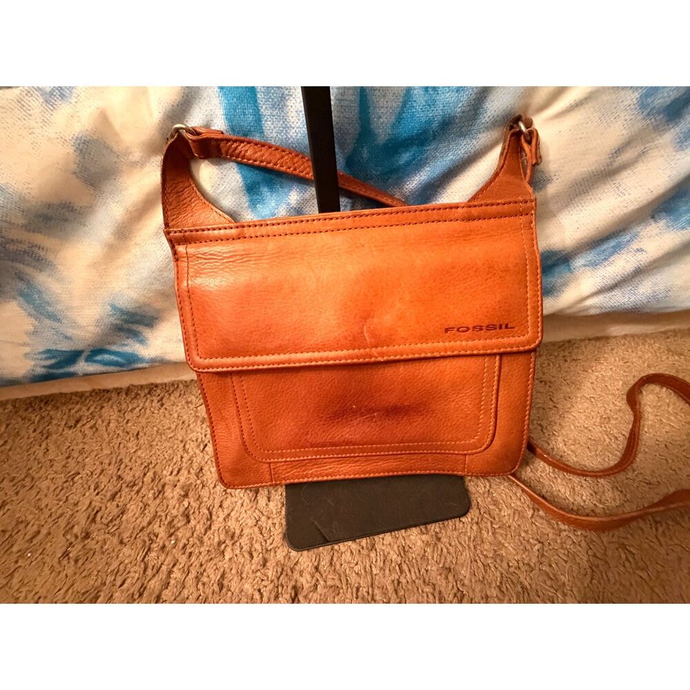 Vintage Fossil Soft Brown Leather Fold Out Organizer Crossbody Purse